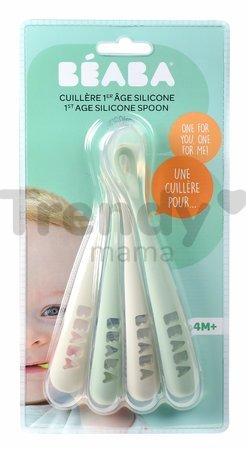 Ergonomické lyžičky 1st Age Silicone Spoons Beaba Grey & Sage zo silikónu na samostatné jedenie 4 kusy od 4 mes