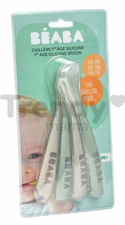 Ergonomické lyžičky 1st Age Silicone Spoons Beaba Grey & Sage zo silikónu na samostatné jedenie 4 kusy od 4 mes