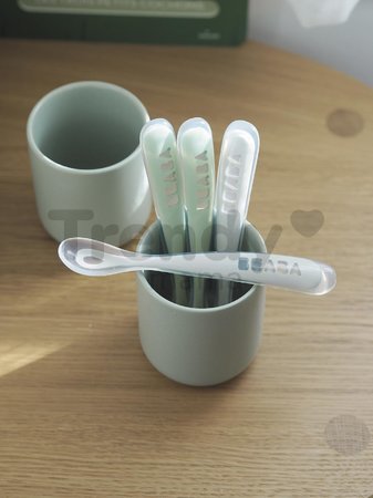 Ergonomické lyžičky 1st Age Silicone Spoons Beaba Grey & Sage zo silikónu na samostatné jedenie 4 kusy od 4 mes