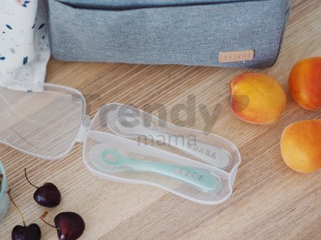 Ergonomické lyžičky 2nd Age Silicone Spoons Beaba Velvet Grey & Sage Green zo silikónu na samostatné jedenie 2 kusy od 8 mes