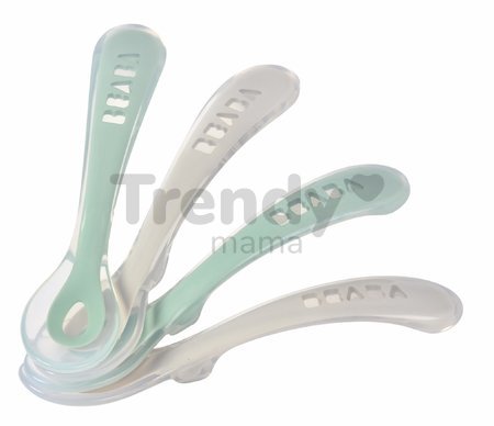 Ergonomické lyžičky 2nd Age Silicone Spoons Beaba Velvet Grey & Sage Green zo silikónu na samostatné jedenie 4 kusy od 8 mes