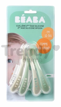 Ergonomické lyžičky 2nd Age Silicone Spoons Beaba Velvet Grey & Sage Green zo silikónu na samostatné jedenie 4 kusy od 8 mes