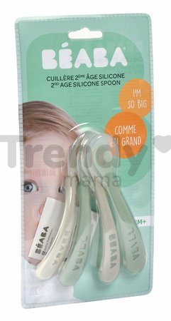 Ergonomické lyžičky 2nd Age Silicone Spoons Beaba Velvet Grey & Sage Green zo silikónu na samostatné jedenie 4 kusy od 8 mes