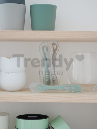 Ergonomické lyžičky 2nd Age Silicone Spoons Beaba Velvet Grey & Sage Green zo silikónu na samostatné jedenie 4 kusy od 8 mes