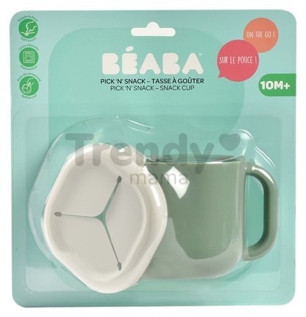 Hrnček pre bábätká Pick 'n' Snack Silicone Snack Cup Beaba Sage Green na učenie sa jesť zelený od 10 mes