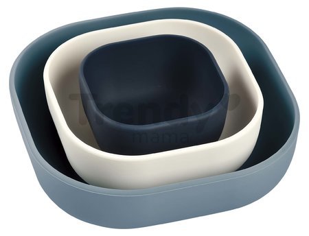 Jedálenská súprava Silicone Nesting Bowl Set Beaba Night Blue Cotton Baltic Blue zo silikónu 3-dielna modro-sivo-biela od 4 mes