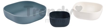 Jedálenská súprava Silicone Nesting Bowl Set Beaba Night Blue Cotton Baltic Blue zo silikónu 3-dielna modro-sivo-biela od 4 mes