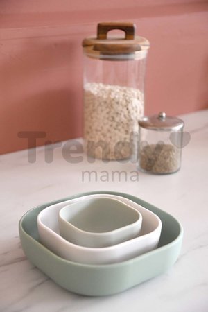 Jedálenská súprava Silicone Nesting Bowl Set Beaba Sage Green Cotton Misty Green zo silikónu 3-dielna zeleno-sivo-biela od 4 mes