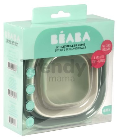 Jedálenská súprava Silicone Nesting Bowl Set Beaba Sage Green Cotton Misty Green zo silikónu 3-dielna zeleno-sivo-biela od 4 mes