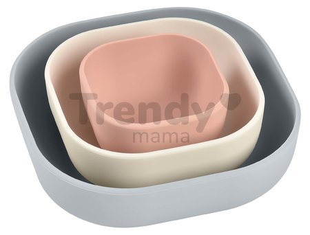 Jedálenská súprava Silicone Nesting Bowl Set Beaba Velvet Grey Cotton Dusty Rose zo silikónu 3-dielna sivo-ružovo-biela od 4 mes