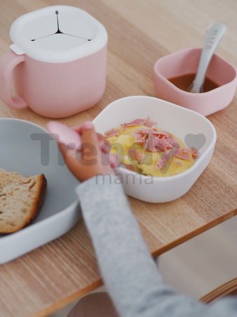 Set de luat masa Silicone Nesting Bowl Set Beaba Velvet grey/Cotton/Dusty rose din silicon 3-piese gri-roz-alb de la 4 luni