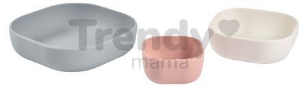 Set de luat masa Silicone Nesting Bowl Set Beaba Velvet grey/Cotton/Dusty rose din silicon 3-piese gri-roz-alb de la 4 luni