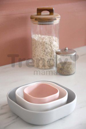 Set de luat masa Silicone Nesting Bowl Set Beaba Velvet grey/Cotton/Dusty rose din silicon 3-piese gri-roz-alb de la 4 luni