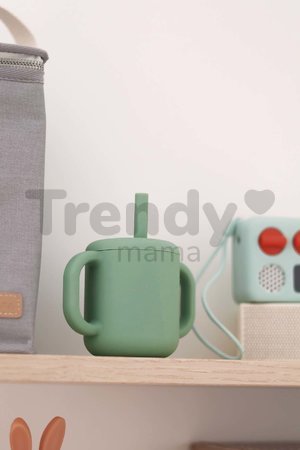 Hrnček pre bábätká Silicone Straw Cup Beaba Sage Green so slamkou na učenie sa piť zelený od 8 mes