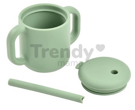 Hrnček pre bábätká Silicone Straw Cup Beaba Sage Green so slamkou na učenie sa piť zelený od 8 mes