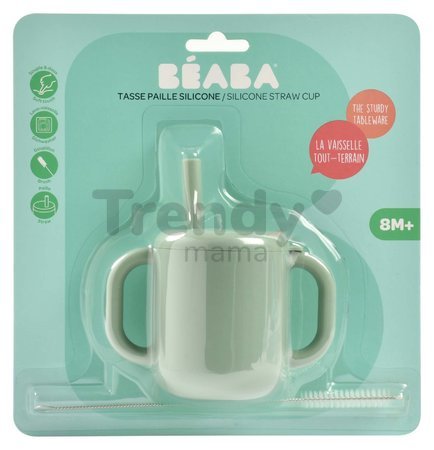 Hrnček pre bábätká Silicone Straw Cup Beaba Sage Green so slamkou na učenie sa piť zelený od 8 mes