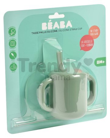 Hrnček pre bábätká Silicone Straw Cup Beaba Sage Green so slamkou na učenie sa piť zelený od 8 mes