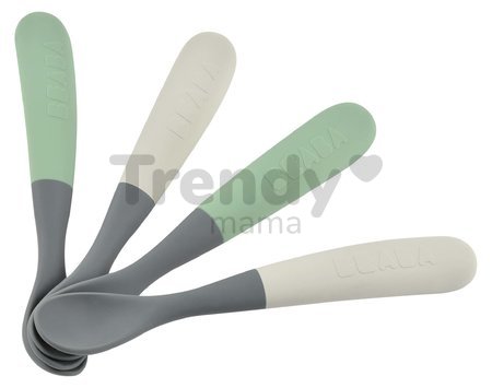 Ergonomické lyžičky 1st Age Silicone Spoons Beaba Mineral Grey Sage Green zo silikónu na samostatné jedenie 4 kusy od 4 mes
