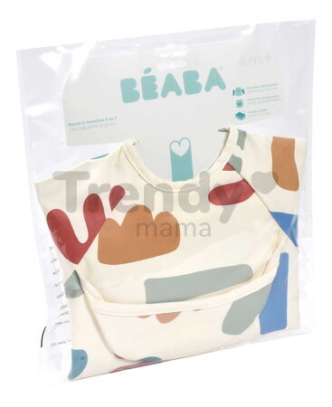 Podbradník 2v1 Bib with Removable Sleeves Playful Beaba s odnímateľnými rukávmi vodeodolný so vzorom od 4 mes BE913576