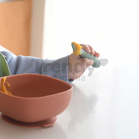 Ergonomické tréningové lyžičky Silicone Pre-Spoons Sage Green Velvet Grey Beaba zo silikónu na samostatné jedenie 2 kusy od 4 mes BE913578