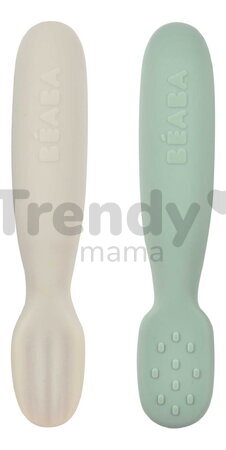 Ergonomické tréningové lyžičky Silicone Pre-Spoons Sage Green Velvet Grey Beaba zo silikónu na samostatné jedenie 2 kusy od 4 mes BE913578