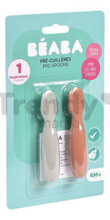 Ergonomické tréningové lyžičky Silicone Pre-Spoons Terracotta Velvet Grey Beaba zo silikónu na samostatné jedenie 2 kusy od 4 mes BE913579