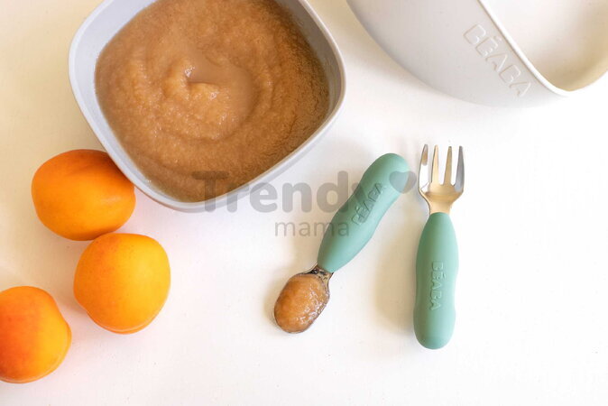 Prvý detský príbor Stainless Steel Pre-Cutlery Sage Green Beaba vidlička a lyžička zelený od 10 mes BE913580