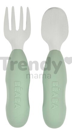 Prvý detský príbor Stainless Steel Pre-Cutlery Sage Green Beaba vidlička a lyžička zelený od 10 mes BE913580