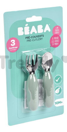 Prvý detský príbor Stainless Steel Pre-Cutlery Sage Green Beaba vidlička a lyžička zelený od 10 mes BE913580