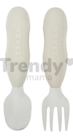 Prvý detský príbor Stainless Steel Pre-Cutlery Velvet Grey Beaba vidlička a lyžička sivý od 10 mes BE913581