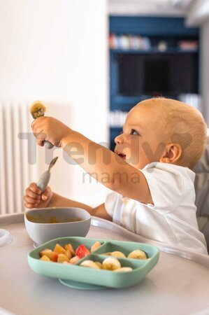 Prvý detský príbor Stainless Steel Pre-Cutlery Velvet Grey Beaba vidlička a lyžička sivý od 10 mes BE913581