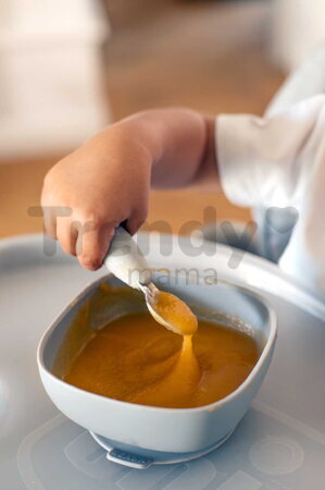 Prvý detský príbor Stainless Steel Pre-Cutlery Velvet Grey Beaba vidlička a lyžička sivý od 10 mes BE913581