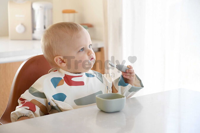 Prvý detský príbor Stainless Steel Pre-Cutlery Velvet Grey Beaba vidlička a lyžička sivý od 10 mes BE913581