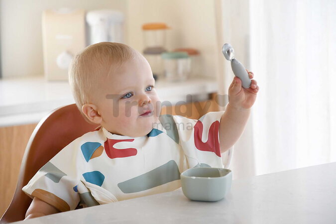 Prvý detský príbor Stainless Steel Pre-Cutlery Velvet Grey Beaba vidlička a lyžička sivý od 10 mes BE913581