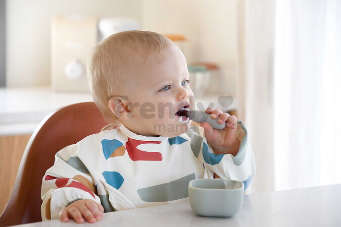 Prvý detský príbor Stainless Steel Pre-Cutlery Velvet Grey Beaba vidlička a lyžička sivý od 10 mes BE913581