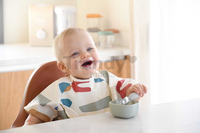 Prvý detský príbor Stainless Steel Pre-Cutlery Velvet Grey Beaba vidlička a lyžička sivý od 10 mes BE913581