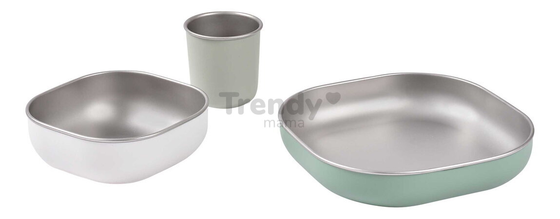 Jedálenská súprava Stainless Steel Meal Set Sage Green Beaba z nehrdzavejúcej ocele 3 dielna zelená od 4 mes