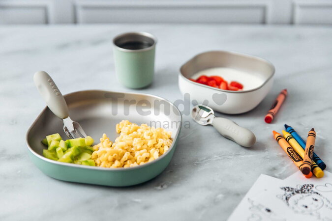 Jedálenská súprava Stainless Steel Meal Set Sage Green Beaba z nehrdzavejúcej ocele 3 dielna zelená od 4 mes
