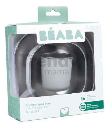 Jedálenská súprava Stainless Steel Meal Set Sage Green Beaba z nehrdzavejúcej ocele 3 dielna zelená od 4 mes
