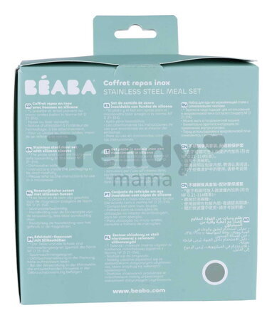 Jedálenská súprava Stainless Steel Meal Set Sage Green Beaba z nehrdzavejúcej ocele 3 dielna zelená od 4 mes