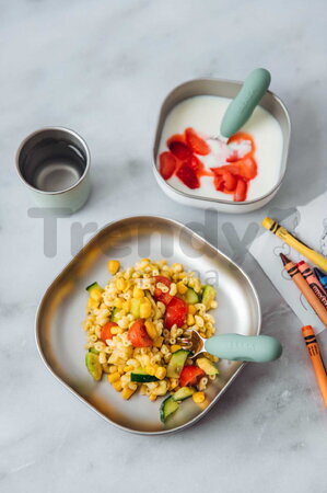 Jedálenská súprava Stainless Steel Meal Set Sage Green Beaba z nehrdzavejúcej ocele 3 dielna zelená od 4 mes