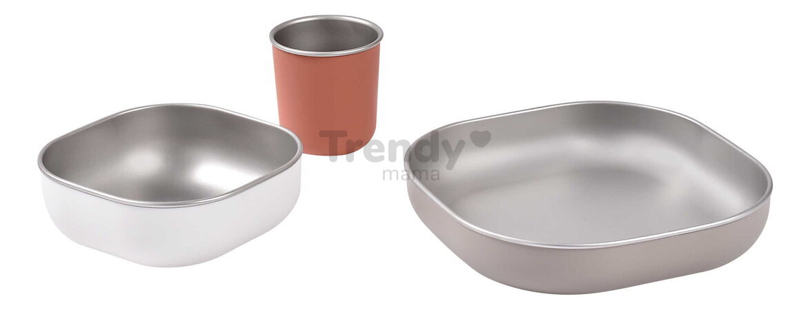 Jedálenská súprava Stainless Steel Meal Set Terracotta Beaba z nehrdzavejúcej ocele 3 dielna oranžová od 4 mes