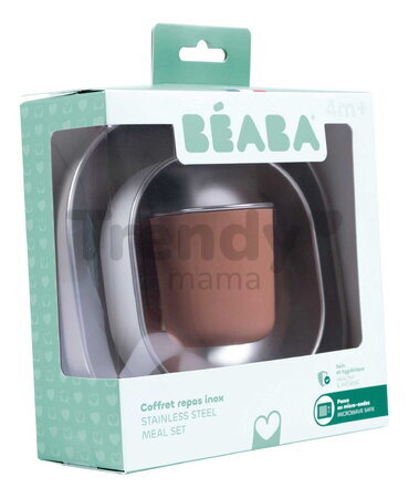 Jedálenská súprava Stainless Steel Meal Set Terracotta Beaba z nehrdzavejúcej ocele 3 dielna oranžová od 4 mes