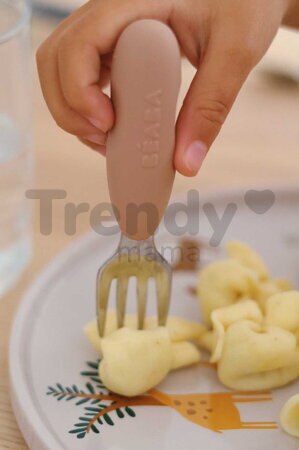 Prvý detský príbor Stainless Steel Pre-Cutlery Praline Beaba vidlička a lyžička hnedý od 10 mes BE913595