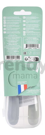 Prvé tréningové lyžičky First Age Silicone Spoons Nature Duo Beaba zo silikónu na samostatné jedenie v praktickom obale 2 kusy zeleno-modré od 4 mes B