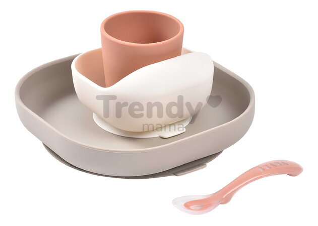 Jedálenská súprava Silicone Meal Set Terracotta Gazelle Beaba zo silikónu 4 dielna hnedo-oranžová od 4 mes
