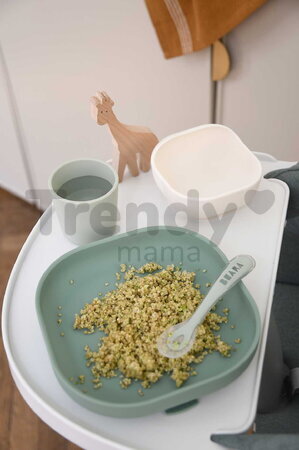 Jedálenská súprava Silicone Meal Set Sage Green Misty Green Beaba zo silikónu 4 dielna zeleno-béžová od 4 mes