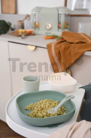 Jedálenská súprava Silicone Meal Set Sage Green Misty Green Beaba zo silikónu 4 dielna zeleno-béžová od 4 mes