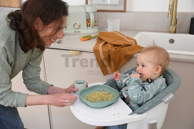 Jedálenská súprava Silicone Meal Set Sage Green Misty Green Beaba zo silikónu 4 dielna zeleno-béžová od 4 mes