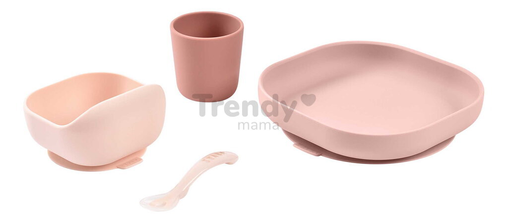 Jedálenská súprava Silicone Meal Set Cotton Candy Beaba zo silikónu 4 dielna ružová od 4 mes